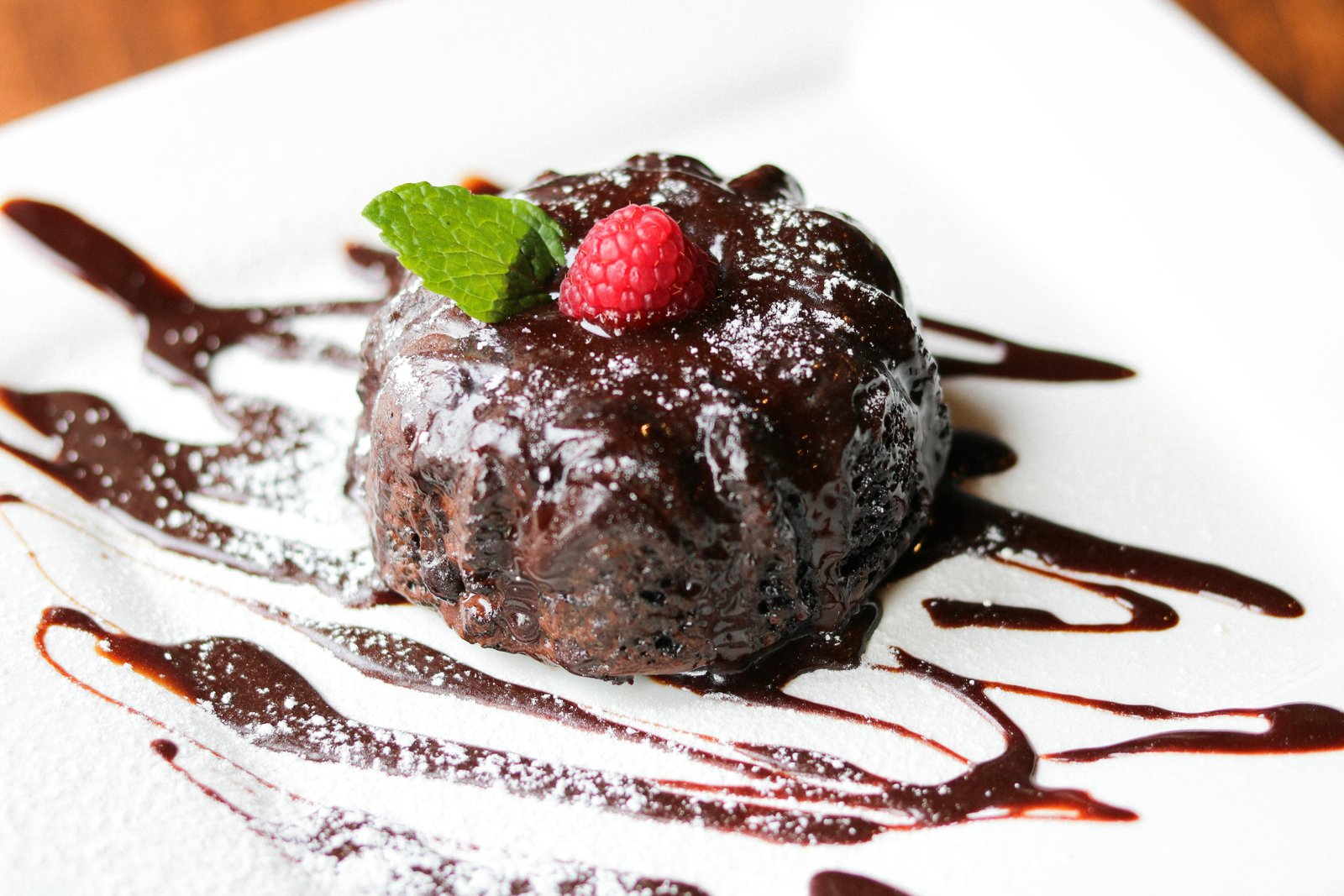 Chocolate baby bun molten cake with raspberry and mint at Tequila Fuego Longview