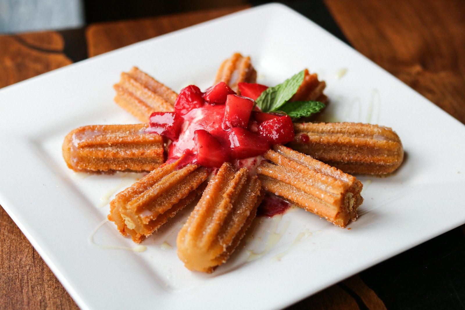 Churros with strawberry ice cream and fresh strawberries at Tequila Fuego Longview WA