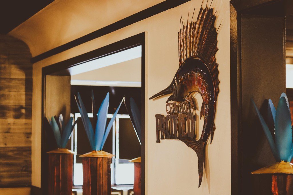 Tequila Fuego interior Pacifico marlin sculpture blue agave plants and archway Longview WA